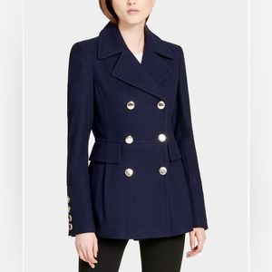 CALVIN KLEIN Polished Wool Military Style Blue Coat,